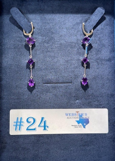 6.70CTW OVAL & SQUARE AFRICAN AMETHYST 3-STONE STERLING SILVER EARRINGS