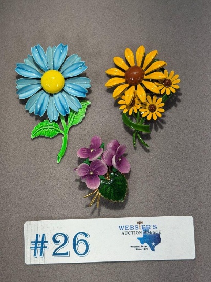 (3) VINTAGE ENAMEL BROOCHES
