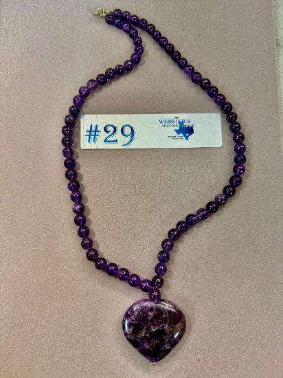 AMETHYST HEART PENDANT BEADED NECKLACE