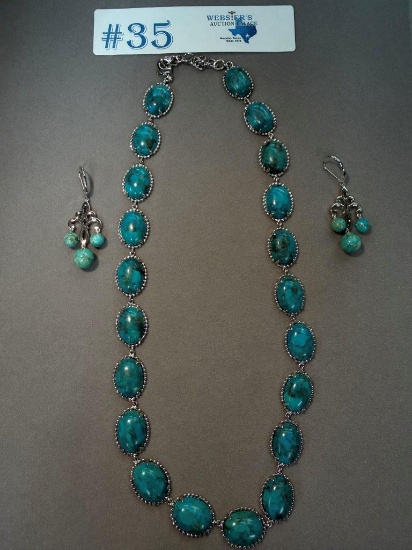 STERLING SILVER & BLUE TURQUOISE NECKLACE & EARRINGS
