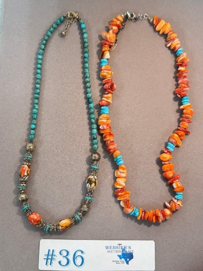 (2) SLEEPING BEAUTY TURQUOISE & SPINY OYSTER NECKLACES