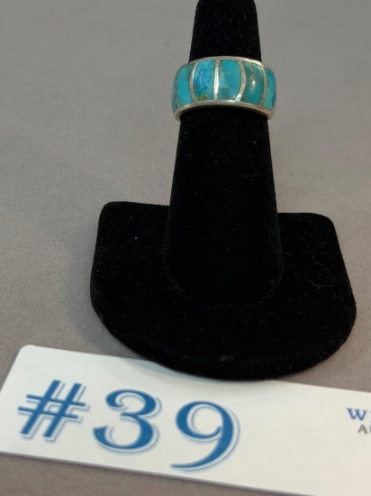 STERLING SILVER RING W/ INLAID TURQUOISE