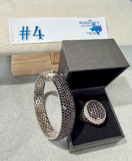 BLACK SPINEL STERLING SILVER BRACELET & RING