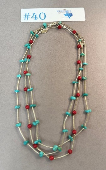 (3) STERLING SILVER NECKLACES W/ CORAL & TURQUOISE ACCENT
