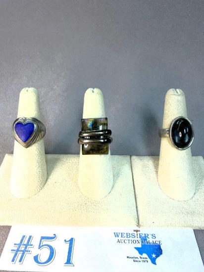 3PC STERLING SILVER GEMSTONE RINGS