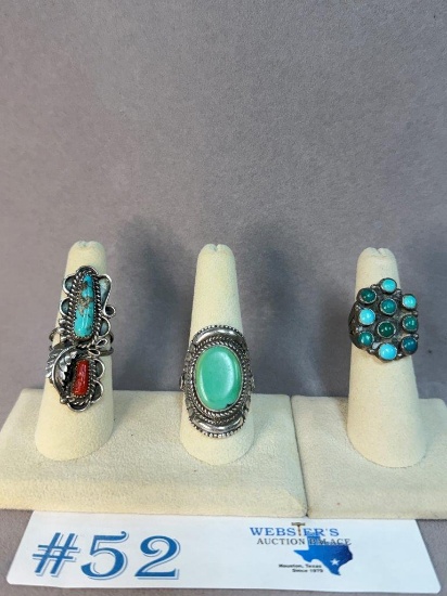 3PC STERLING SILVER AND TURQUOISE RINGS