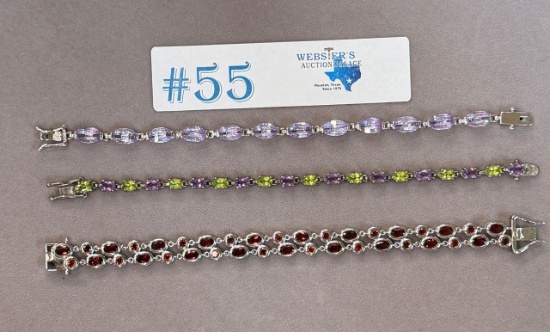 3PC STERLING SILVER GEMSTONE BRACELETS