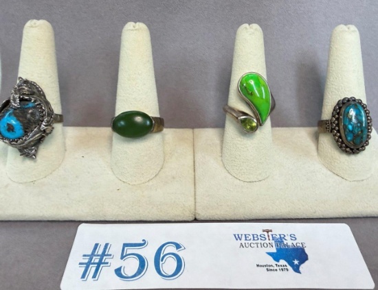 4PC STERLING SILVER GEMSTONE RINGS