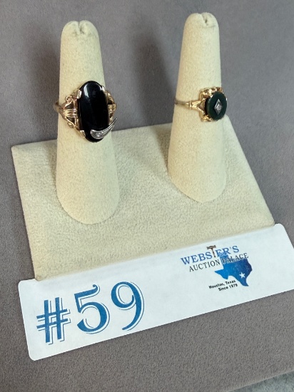 2PC 14KT YELLOW GOLD GEMSTONE AND DIAMOND RINGS