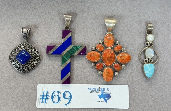 (4) PENDANTS W/ STERLING SILVER SETTING