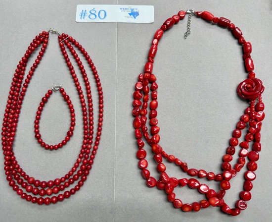 (2) CORAL NECKLACES