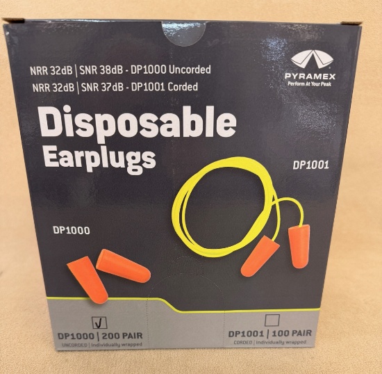 BOX OF 200 PAIR DISPOSABLE EARPLUGS