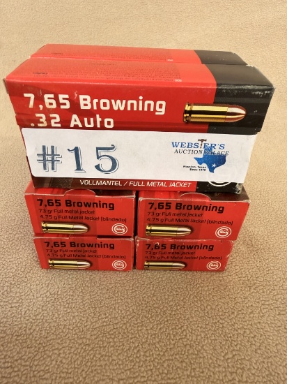 (6) BOXES OF GECO 7,65 BROWNING .32 AUTO