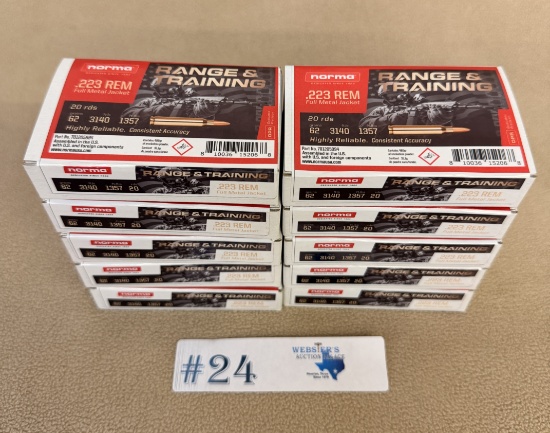 (10) BOXES OF NORMA RANGE & TRAINING .223 REM AMMO