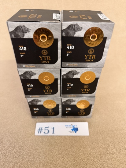 (6) BOXES OF YTR TROY .410 GA AMMO