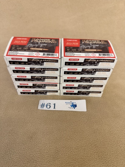 (10) BOXES OF NORMA RANGE & TRAINING .223 REM AMMO
