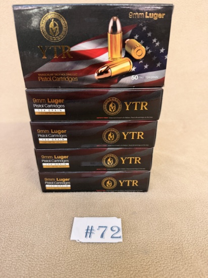 (5) BOXES OF YTR 9MM LUGER AMMO