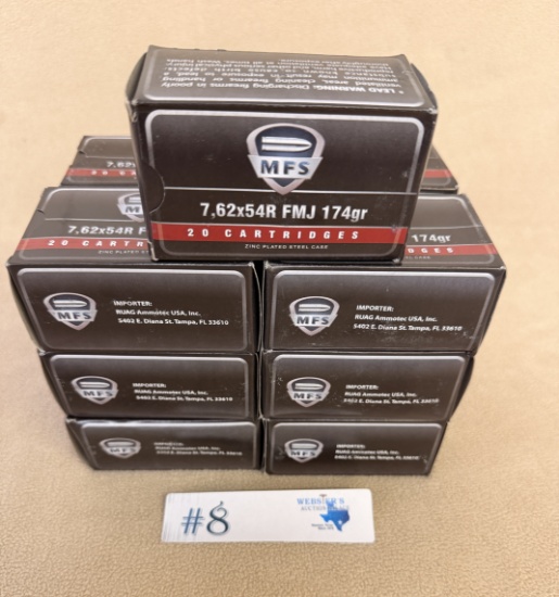 (13) BOXES OF MFS 7,62x54R AMMO