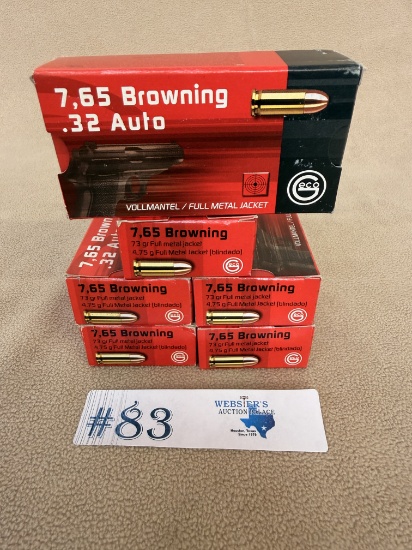 (5) BOXES OF GECO 7,65 BROWNING .32 AUTO