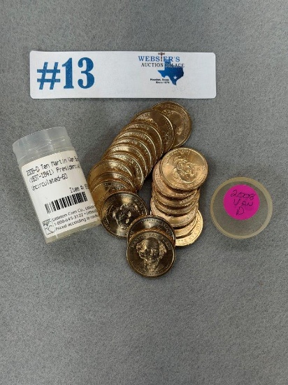 (20) 2008 MARTIN VAN BUREN $1 PRESIDENTIAL COINS