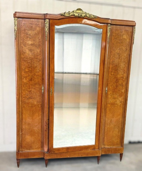 1930'S FRENCH ART DECO MIRRORED & INLAID BURLWOOD ARMOIRE