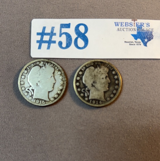 (2) RARE BARBER HALF-DOLLARS 1914 & 1915