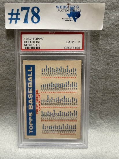 PSA GRADED EX-MT 6 1957 TOPPS CHECKLIST SERIES 1/2