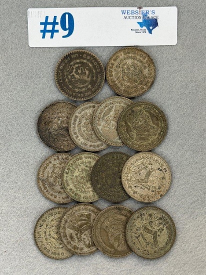 (14) MEXICAN 1 PESO COINS