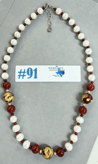 PEARL & RED JASPER NECKLACE