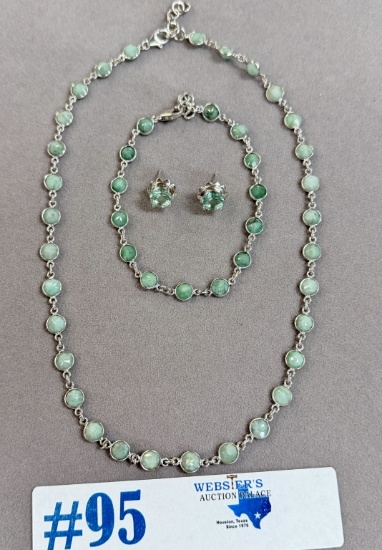 STERLING SILVER & SEMI-PRECIOUS STONE NECKLACE & BRACELET, SS GEMSTONE EARRINGS