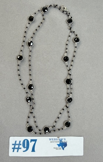 STERLING SILVER BEZEL-SET BLACK SPINEL NECKLACE