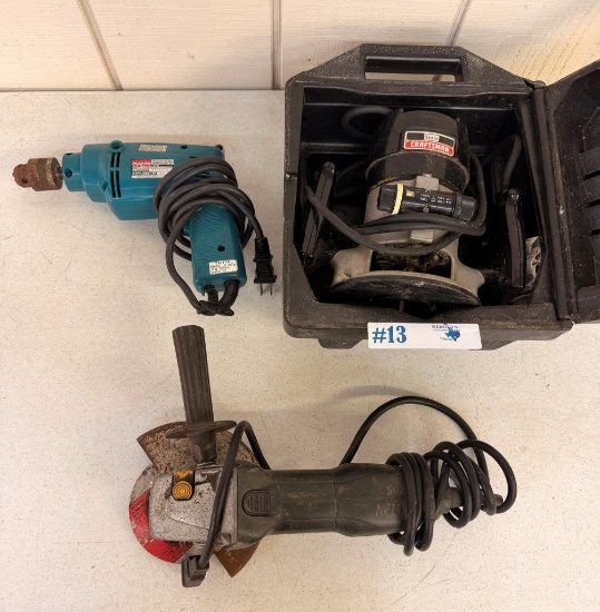 MAKITA HAMMER DRILL, METABO GRINDER,  CRAFTSMAN ROUTER IN CASE