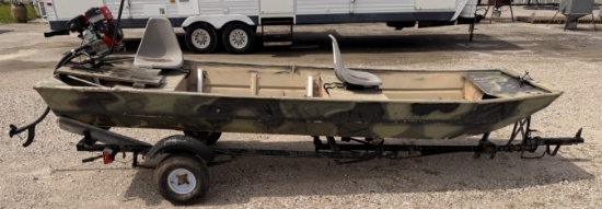 12' ALUMINUM MUD/MARSH BOAT W/ 212CC ENGINE & TILT TRAILER