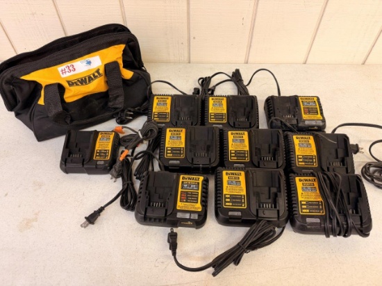 LOT OF DEWALT BATTERY CHARGERS W/ CARRY BAG