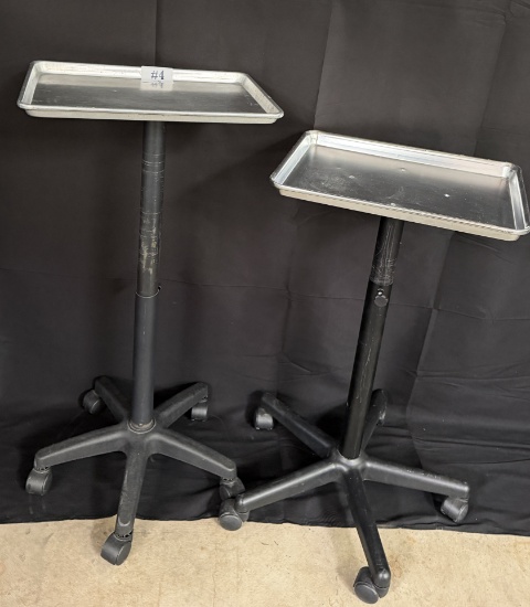 (2) ADJUSTABLE STYLIST/INSTRUMENT STAND W/ STAINLESS TRAY TOP