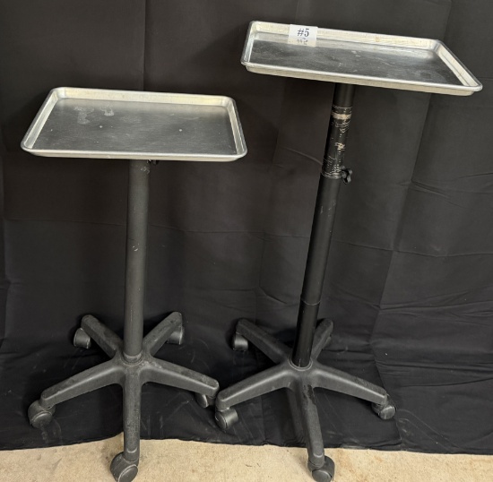 (2) ADJUSTABLE STYLIST/INSTRUMENT STAND W/ STAINLESS TRAY TOP