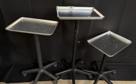 (3) ADJUSTABLE STYLIST/INSTRUMENT STAND W/ STAINLESS TRAY TOP