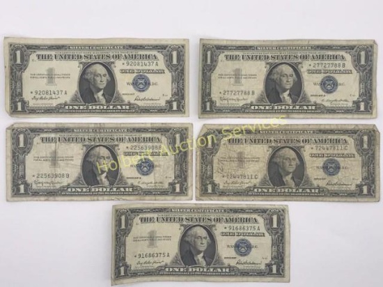 5 - $1 Silver Certificates - *Star Serial Numbers - Series 1957  & 1957 B