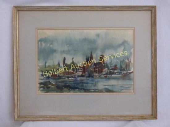 Framed, Matted And Signed S. Robinson Harbor Scene