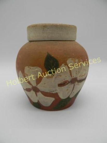 Vintage Pottery Herb Jar With Lid