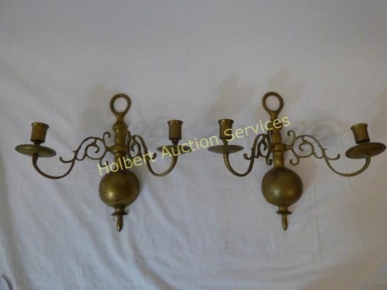 Pair Of Vintage Brass Two-armed Candle Wall Sconce