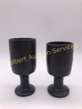 Antique Hand Turned Small Wooden Goblet Set