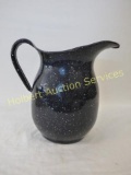 Navy And White Vintage Enamelware Pitcher