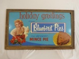 Vintage Large Framed Bluebird Pies Advertising Sig