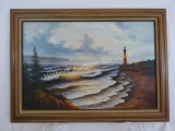 Signed June Nelson Oil On Canvas Framed Shoreline