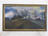 Signed Lee Wood Framed Oil On Canvas Farmhouse Sce