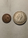 1940 Canadian Cent & 1956 Two Shilling Coin