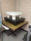 Three wooden stands and table