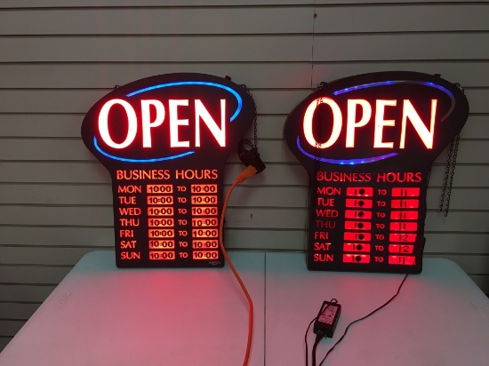 Flashing Open Signs with Business Hours One flashing, one not flashing