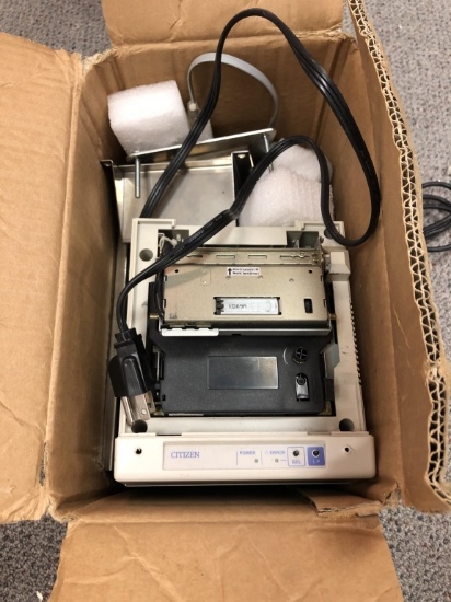 Box full of point of sale printer and parts